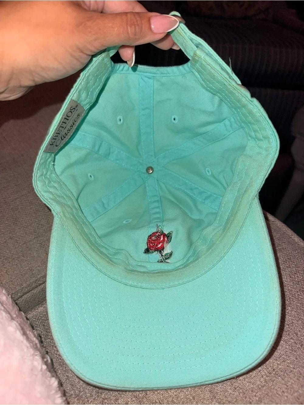 Kbethos Classics Mint Green Rose Embroidered Dad Hat Adjustable Strapback Cap